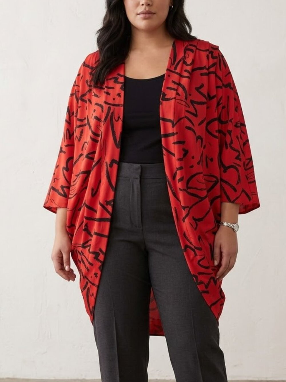 Vintage 80s Diamond's Run Wayne Diamond Abstract Graphic Kimono Wrap Plus Sz 20